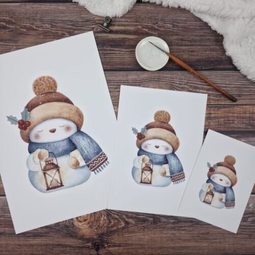 illustration fine art bonhomme de neige à la lanterne