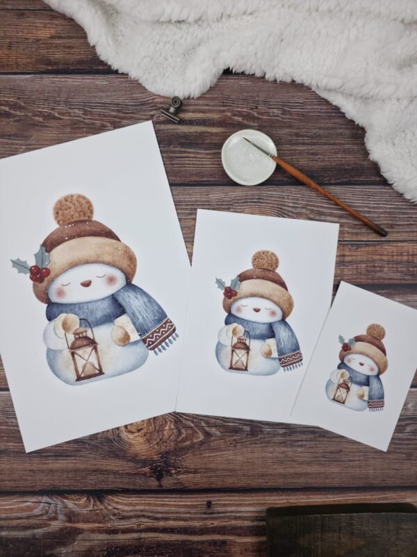 illustration fine art bonhomme de neige à la lanterne