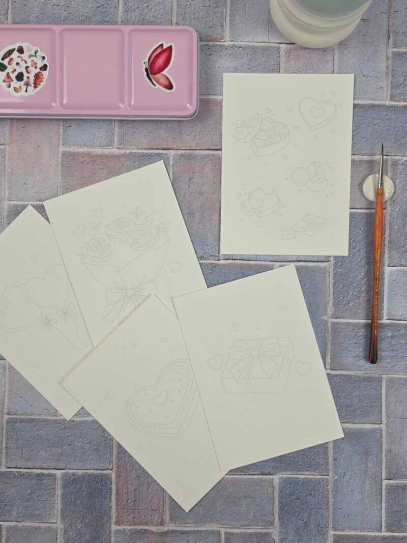 Lot 5 Cartes à peindre "Les Douceurs du Cœur"