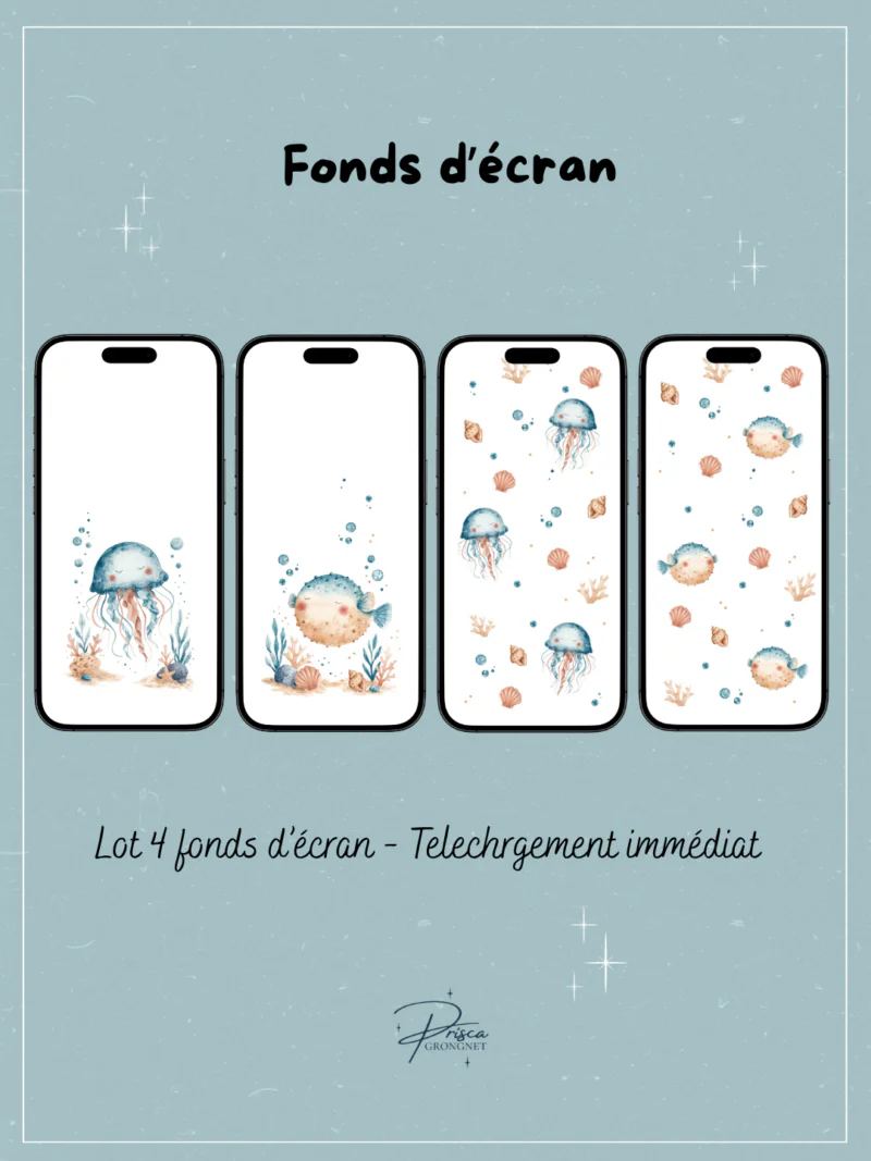 1 Lot fonds d’écran animaux marins mignons