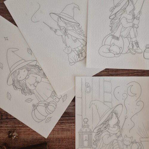 Lot 4 Cartes à peindre "Les petites sorcières"