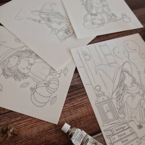 Lot 4 Cartes à peindre "Les petites sorcières"