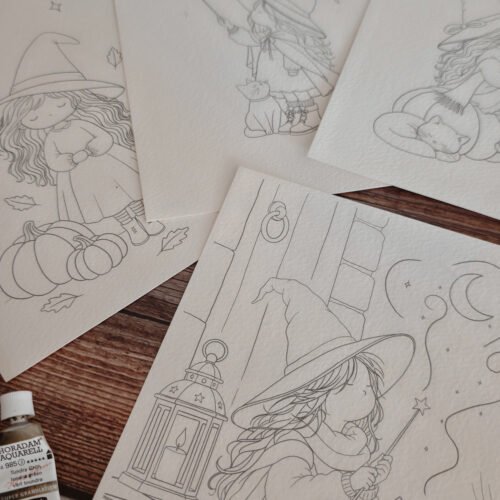 Lot 4 Cartes à peindre "Les petites sorcières"
