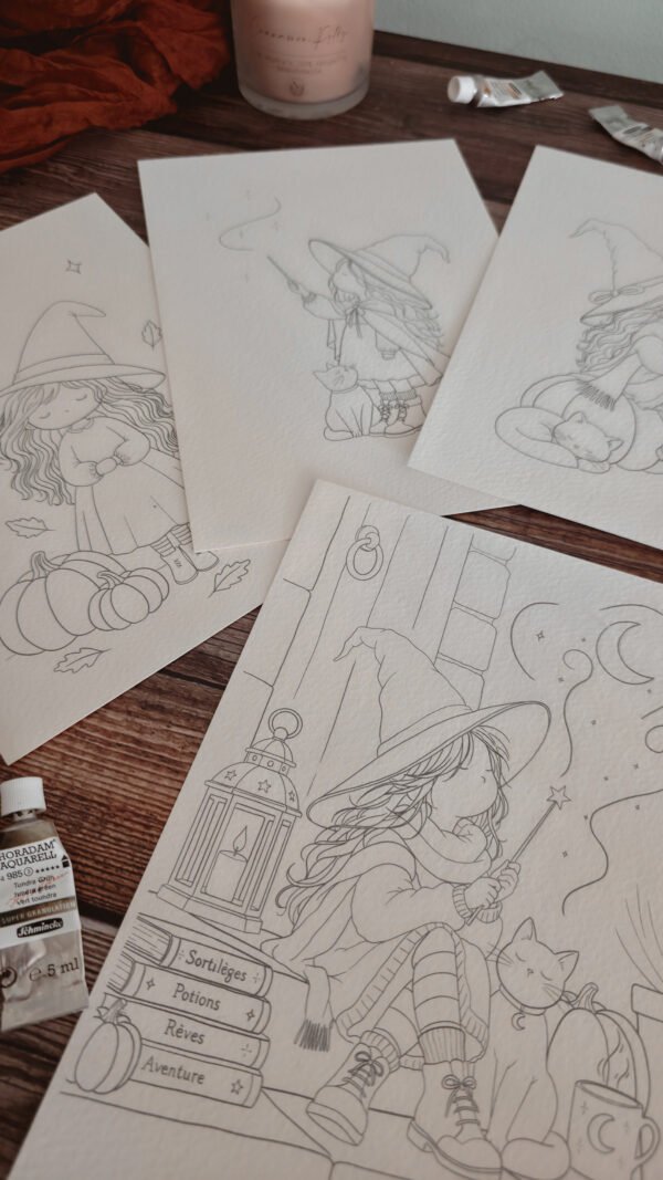 Lot 4 Cartes à peindre "Les petites sorcières"