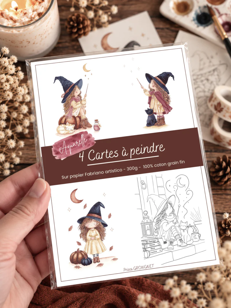 Lot 4 Cartes à peindre "Les petites sorcières"