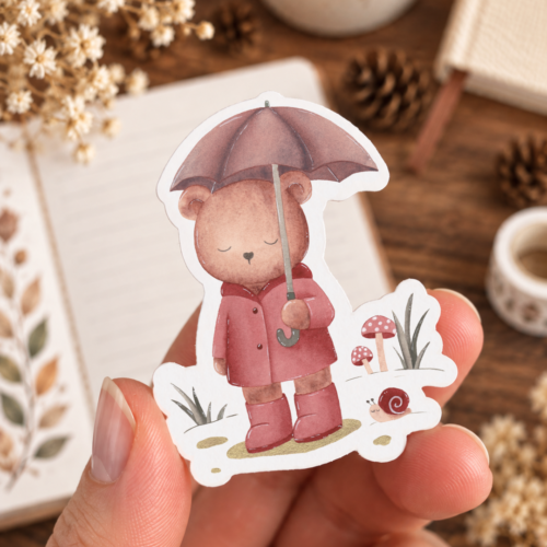 Sticker "Ourson sous la pluie"