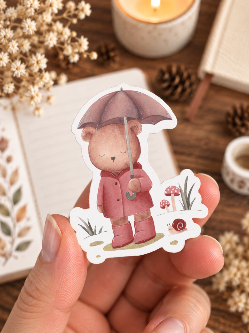 Sticker "Ourson sous la pluie"